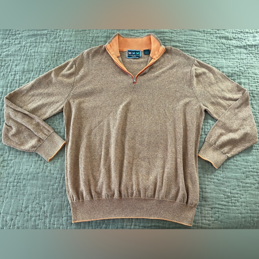 Charleston Threads Orange Gray $98 Retail 1/3 Zip Up 100% Cotton Mens Sweater